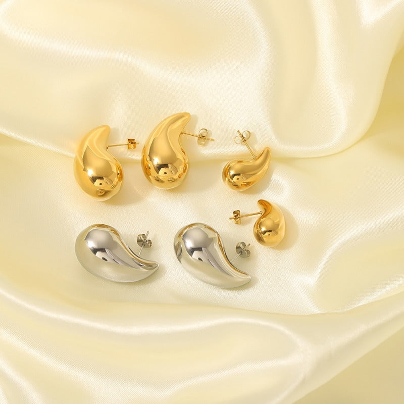 Wholesale Hollow Water Drop High-end 18K Gold-plated Polished Titanium Steel Earrings